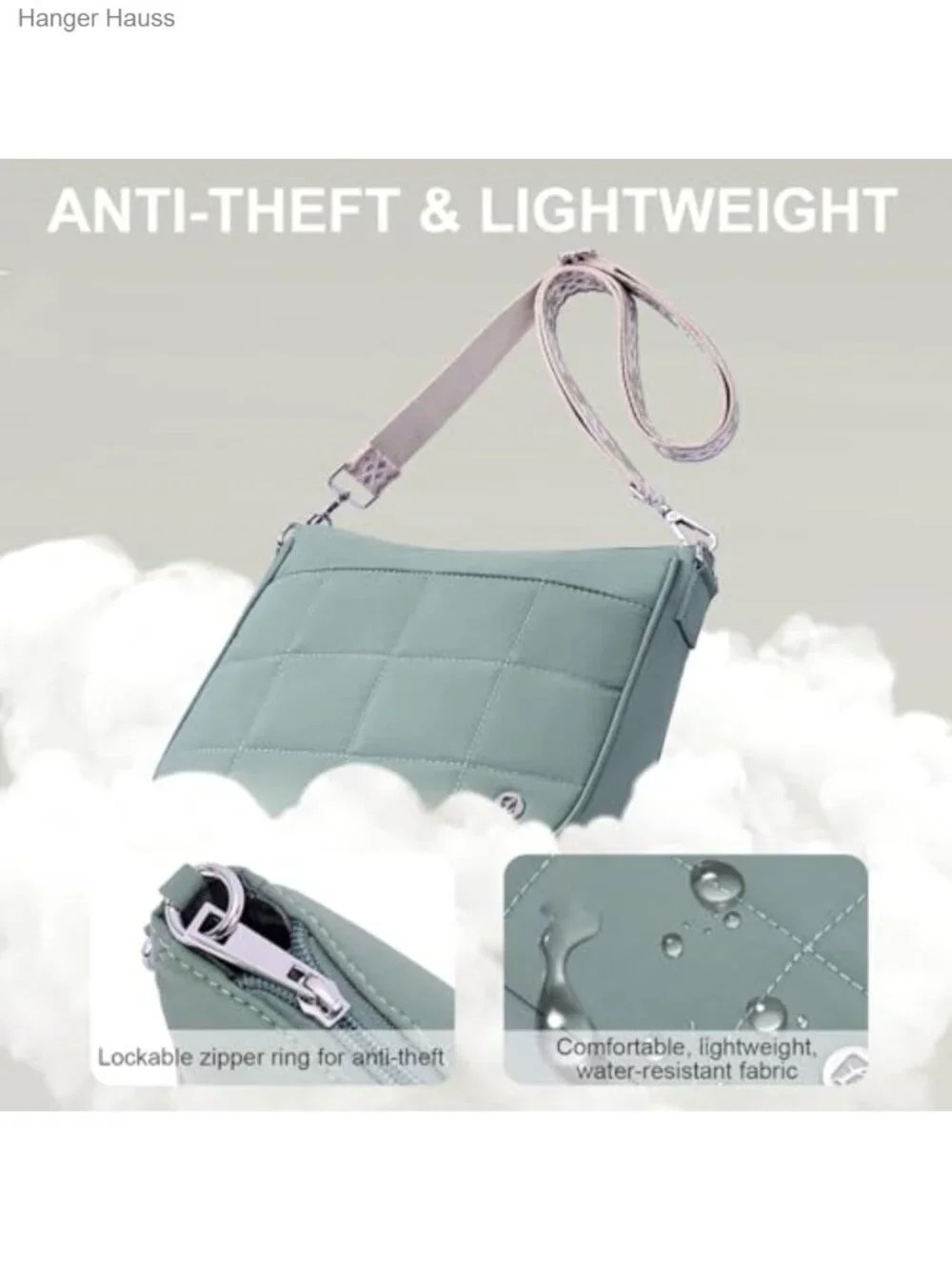 Quilted Nylon Anti-Theft Crossbody Hobo Bag with Adjustable Strap